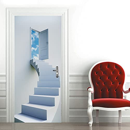 A.Monamour Sticker Porte Autocollant Poster De Porte 3D Porte Ouverte Escalier vers Le Ciel Vinyle Affiche De Porte Sticker Mural Papier Peint Art Décor 95 x 215 cm