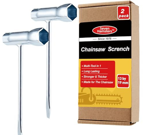 Chainsaw wrench tool, Chainsaw Scrench Replacement 13mm by 19mm Alloy Steel 2-in-1 T chain Wrench and Screwdriver Combination Spanner accessories bar dressing
