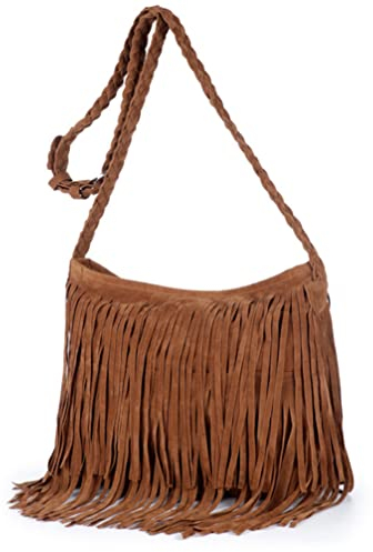 Luxshiny Fransen Handtasche Damen Tasche Mit Fransen Praktische Leder Hobo Bag Fransen Crossbody Umhängetaschen Handtasche (Helle Bräune)