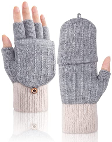 MELLIEX Fingerlose Winter Handschuhe - Warme Convertible Thermo Halbfinger Fäustlinge Mit Flip Touchscreen für Fotografie und Sport - für Damen und Herren