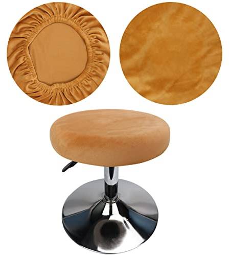 HuaLiSiJi Hockerbezug Rund Luxuriöser Stoff, Durchmesser 30-40cm, Rund Dehnbar Knitterfrei Waschbar Staubdicht Hocker Bezug (Khaki)