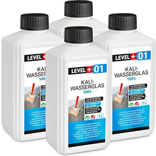 Level Plus 01 Kaliwasserglas 28-30 Unverdünnt 4 Liter Haftgrund Abdichtung Holzimprägnierung Pur Wasserglas 100%, Beton Versiegelung Wetterfest