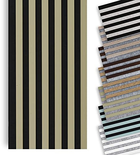 MARBET DESIGN Lamellenwand Woodline 270x30cm Akustikpaneele Holz, Wandpaneele Holzpaneele Wand (Schwarz - Olivgrün, 1 Paneel / 0.81 m²)