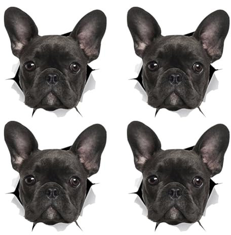 4 Stück Hund Auto Aufkleber,Wasserdicht Vinyl Französische Bulldogge Aufkleber Realistische Riss Hund Heckscheibenwischer Aufkleber Lustige Persönlichkeit Kühlschrank Wandaufkleber Fensteraufkleber