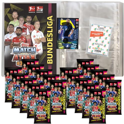 collect-it.de MY HOME OF CARDS + TOYS Exklusive Aufbewahrungshüllen im Bundle mit Match Attax EXTRA 2022/23-1 Leere Sammelmappe + 20 Booster + 1 Nationalspieler