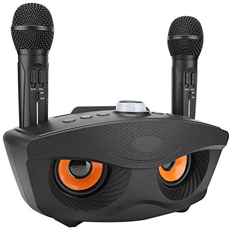 Bluetooth Speaker Home, with Two Wireless Charging Receiver KTV Karaoke Coil Charger Microphone (Black) (Black)