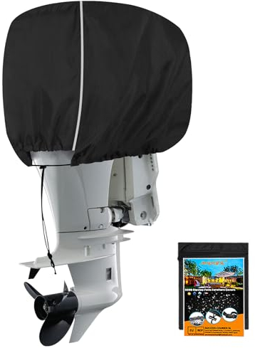 AXPQHL Außenborder Abdeckung-Halbabdeckung, robuste 600D wasserdichte Oxford-Gewebe-Bootsmotorabdeckung, Außenborder Schutzhülle mit reflektierenden Streifen, Schwarz (45-75hp)