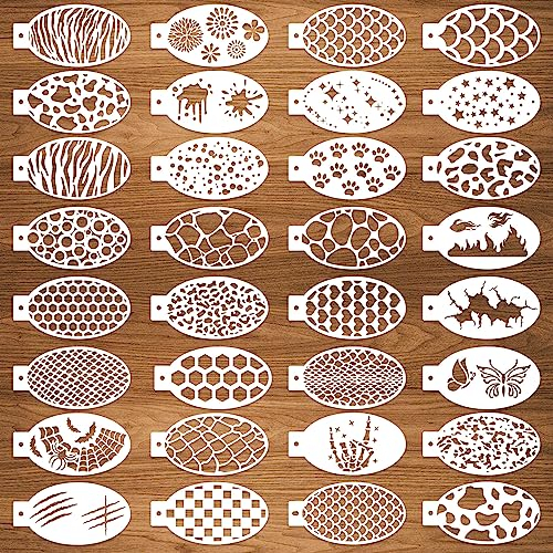 32 Pcs Halloween Gesicht malen Schablonen 7.5x14cm, Körper Gesichtsmalerei Schablonen, wiederverwendbare Meerjungfrau Schuppen Leopard Risse Klaue Schablonen Gesicht Tracing Schablonen für Party