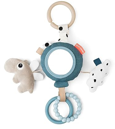 Done by Deer To Go Activity Mirror Happy Clouds - AktivitätsSpiegel mit Rassel, Ozzo-Stofftier, weiche Wolke, zwei BeißRinge und lustige Etiketten - Aktivitätsspielzeug, Spielzeug Baby ab 3 Monaten