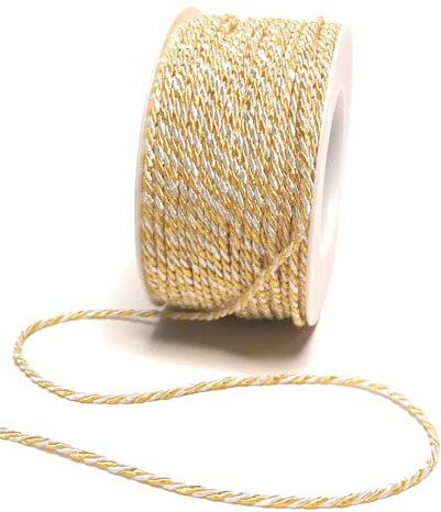 s.dekoda Kordel 50m x 2mm zweifarbig Gelb - Weiß Drehkordel Dekoband Kordelband Kordelschnur