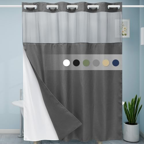 EUTXL Rideau de douche sans crochet avec doublure à clipser - 230 g/m² - Tissage gaufré pour salle de bain - Gris anthracite - 180 x 188 cm (l x H)