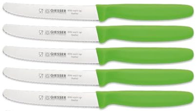 Giesser Messer Tomatenmesser Brötchenmesser Tafelmesser 11cm mit Wellenschliff 3mm - 5er Set (Hellgrün)