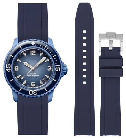 Stanchev Armband für Blancpain Swatch, 22 mm, weiches Gummi, wasserdicht, Ersatzband für Swatch Blancpain Fifty Fathoms für Herren und Damen, mit Werkzeugset zum Anbringen und Entfernen, navy, 22 mm,
