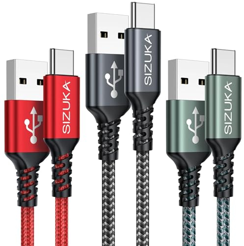 Cable USB C de Nylon [3Pack 3M] Cargador de Carga Rapida 3.1A y Sincronización, para Samsung Galaxy S22 S21 S20 S10 S9 S8 A71 A51 Note 20 10, Huawei P40 P30 P20