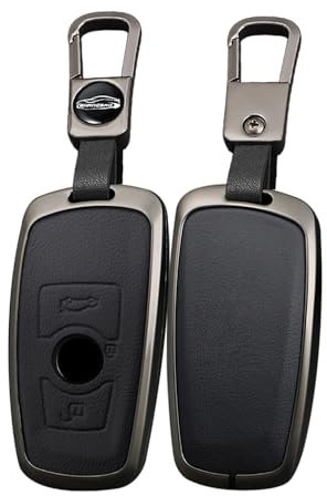 TECART Smart Autoschlüssel Hülle Cover Passt für BMW 1er 2er 3er 4er 5er 6er F10 F12 F20 F25 F30 X3 X4 M3 M4 M5 3GT 5GT Leder Zinklegierung Schutzhülle Schlüsselcover Zubehör 3 Taste A Schwarz
