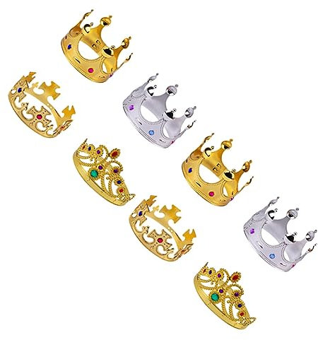 WOONEKY 8stücke Teiliges Kunststoff Glänzende Party- Für Geburtstagsfeiern Goldene Kreuzkrone Goldene Königinnenkrone Und Silberne Königskronen Für Mädchen Und Jungen