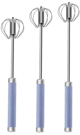 curfair 360 Grad drehbarer Schneebesen, nicht elektrisch, 1/3 Stück, halbautomatischer Mixer, Edelstahl, Handschub-Drehmaschine zum Backen, Kochen, Rotationsmischer Blau S