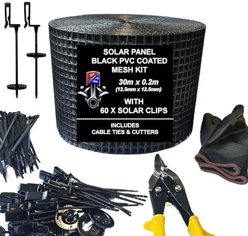 PG Solar Panel Bird Proofing Mesh Kit & 60 Fixing Clips For Control & Prevention of Pigeons Nesting (Black PVC 30m Roll)