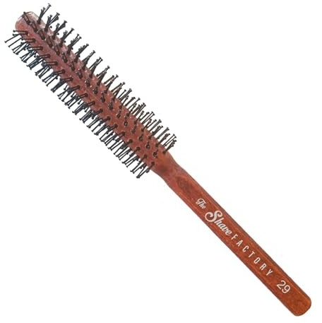 THE SHAVE FACTORY Antistatische Runde Holzbürste – Braun Modell 29 – Antistatische Haarbürste zum Föhnen, Locken & Glätten – Für Salon & Zuhause – Glänzendes, Geschmeidiges Haar Jeden Tag