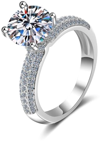 Whoiy Eheringe Weis Gold 585 Echt Gold, Damen 14K 2ct Labor Diamant Solitär Verlobung Hochzeitsringe für Frauen, D, VVS1-VVS2, Gr. 57 (18.1)