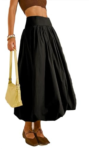JEAAMKSSER Y2K - Faldas largas de burbujas para mujer, acampanadas, plisadas, casuales, de verano, cintura elástica, falda midi de globo, Negro -, M
