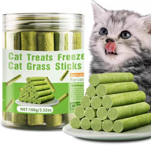 Cat Natural Grass Teething Sticks, Kitten Chew Stick for Hairball Removal