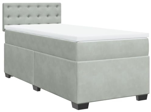 vidaXL Boxspringbett, Polsterbett Bett mit Matratze, Bettgestell mit Kopfteil Lattenrost, Einzelbett für Schlafzimmer, Hellgrau 80x200cm Samt