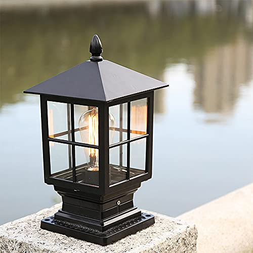 Mengjay Außenleuchte, Stehleuchte in antikem Look, Aluguß in Schwarz mit Klarglas-Scheiben,Rustikaler Retro-Stil Wegeleuchte ，Wasserdicht IP55, Retro/Vintage Gartenbeleuchtung, E27 (Black, Stil.A)