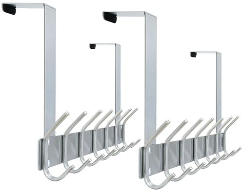 HONSKY Over The Door Coat Rack, 7 Double Hooks, Silver Metal, 2 Pack