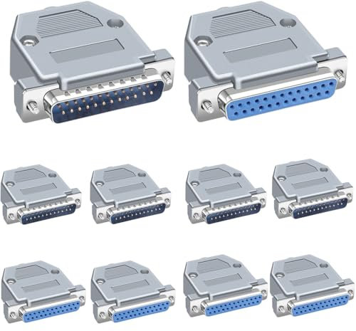 VISSQH 10 Stücke DB25 Stecker,DB25 Lötverbinder, RS232 D-SUB-Serieller Adapter 25 Pin Adapter Plug DB25 Männlich/Weiblich Lötver Breakout Board Stecker+Kunststoffgehäuse Abdeckung
