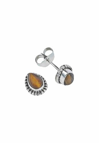 Ohrstecker 925 Silber Tigerauge brauner Stein Edelstein Ohrringe echt Silber Damen Sterling Silber Stecker Geschenk (MOS-102-18)