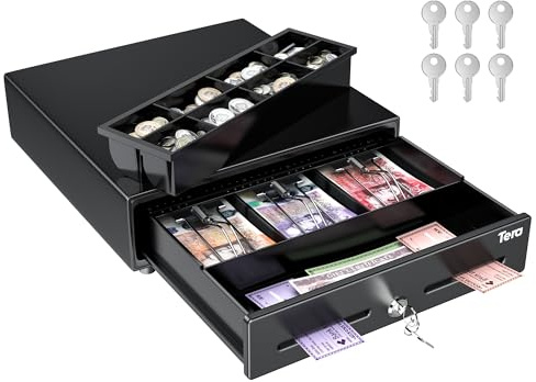 Tera 13 Cash Register Drawer Auto Open with 3 Bill 8 Coin Cash Tray 6 Keys Removable Coin Compartment Key-Lock 24V RJ12 Interface Media Slot for System Shop Business 330G (33.5x30x9cm)