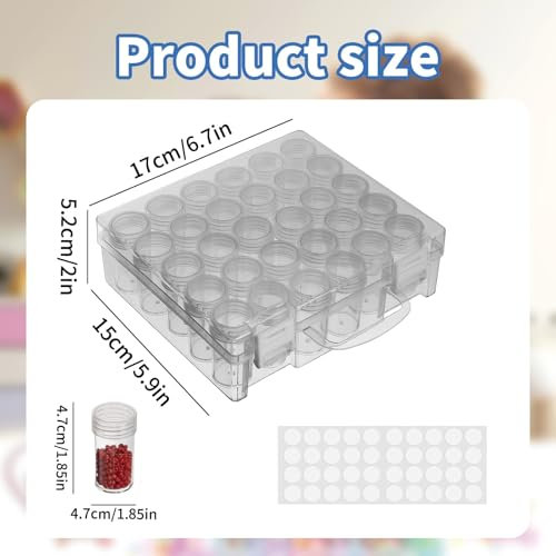 Eidoct 30 Grids Diamond Painting Storage Boxes Clear Plastic Bead Organiser Box Diamond Painting Storage Box with Sheets Sticker for Beads Diamonds And Small Items