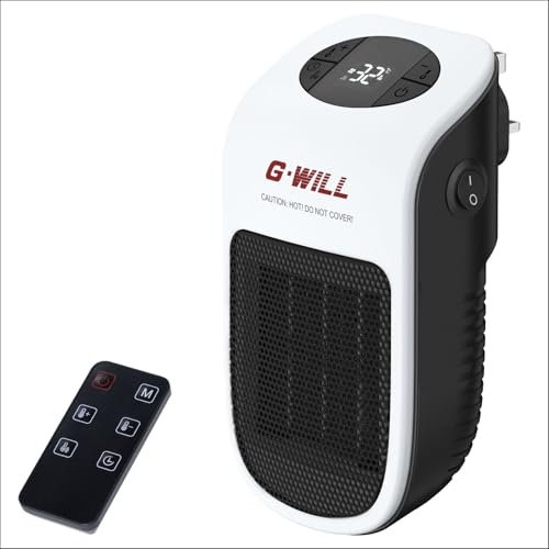 G-WILL Smart Plug in Heater 600W (White), 4p/hr Running Cost, Ceramic Mini Portable Electric Space Fan Heater, Cuts 74% Energy Usage, Auto Power Level Adjusting, Ambient Temp. Probe, Extra Safety