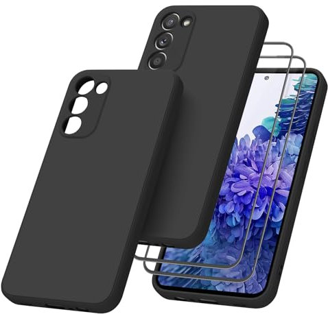 YLK Coque pour Samsung Galaxy S20 FE/S20 FE 5G avec 2 Pieces Verres Trempés, Étui en Silicone avec Doublure en Microfibre Souple, Conception Spéciale de Bord Droit