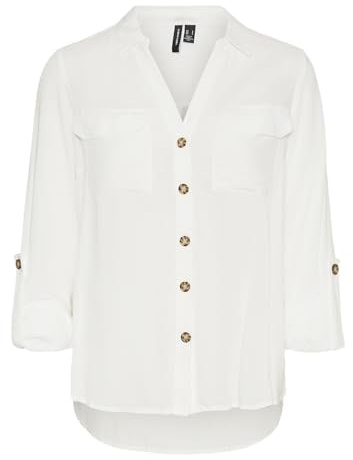 VERO MODA Damen Vmbumpy L/S Shirt New WVN Ga Noos, Snow White, Large