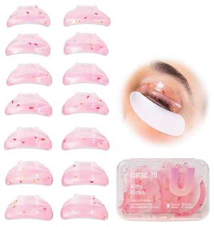 Curacoro Lash Lift Shields, 14 Pcs/7 Sizes Reusable Silicone Rods | Reusable Lash Lifting Pads for Eyelash Stretching and Curling, Eyelash Perm Lamination