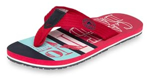 Camp David Herren Flip Flops Zehentrenner Beach Sandale mit Logo-Design Lederpatch und bunter Eva-Sohle für Sommer und Strand Nautical Red, 42