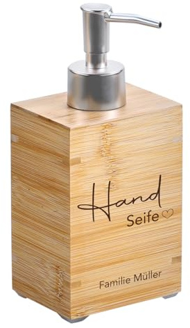 Seifenspender aus Bambus - Motiv Handseife (Motiv Handseife + Personalisierung)