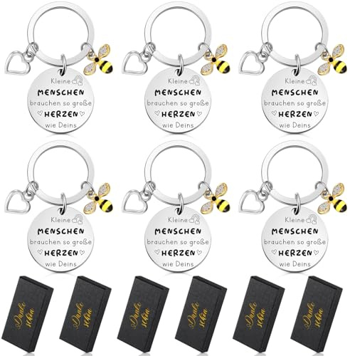 Otuuz 6 Sets Dankeschön Geschenke für Erzieher 6 Danke Lehrer Schlüsselanhänger mit Biene Anänger 6 Schwarze Geschenkboxen Erzieherin Abschiedsgeschenk für Abschluss Abschied Erntedankfest