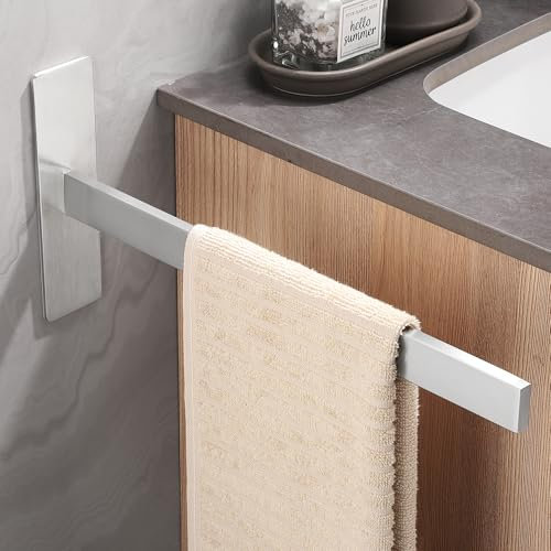 Dvocel Handtuchhalter ohne Bohren Selbstklebend 38cm – Handtuchstange aus 304 Edelstahl Gebürstet Silber, Rechteckig, Einarmig, Wandmontage für Badezimmer & Küche