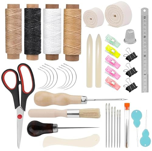 Zevmi 41-teiliges Buchbinder Set Werkzeug: Buchbinden Kit Starter Buchbindewerkzeuge mit Bindeband Falzbein gewachstem Faden Ahle für DIY Anfänger