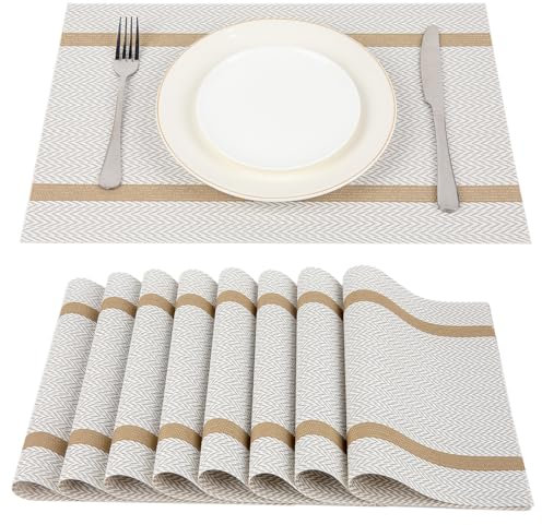 SUEH DESIGN Manteles Individuales, PVC Salvamanteles Individuales Lavables Juego de 8, 45 cm* 30 cm, Blanco