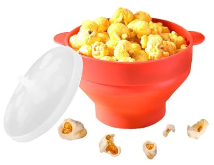 Niuoppy Microwave Popcorn Maker with Lid, Collapsible Microwave Popcorn Poppers, Food-Grade Silicone Popcorn Bowl Maker (Red)