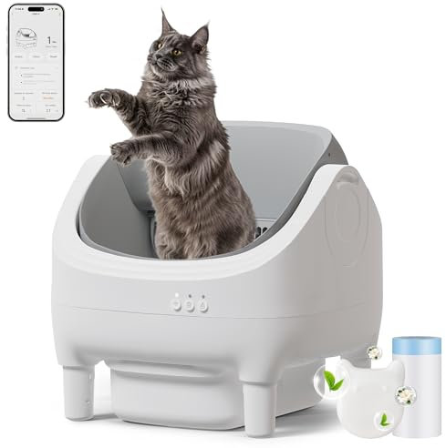 Devoko Selbstreinigende Katzentoilette Für 15KG Großkatzen,App-Steuerung,Freiraum Katzentoiletten,leichte Reinigung,groß Raum,Katzen lieben,cat litter box Kapazität für 15 Tage,Automatisches Katzenklo