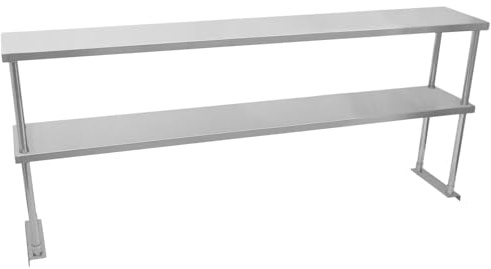 Commercial Kitchen Overshelf Shelf 1800mm 304 Stainless Steel Double Catering 6FT Rectangle Prep Table Workbench Industrial 2 Tier 100kg capacity per shelf 180cm x 30cm x 75cm FREE Fixing Kit