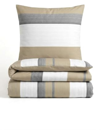 Traumhaft schlafen - Castell - Markenbettwäsche Thermo-Fleece Bettwäsche 155x220 cm beige | 2-teilig mit Kissenbezug 80x80 cm | Polyester | weich, wärmend | Reißverschluss | Streifen | Modell 0360443