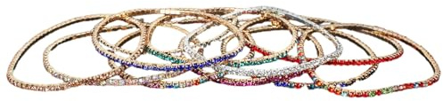 UNTERING 9 Stück stapelbare elastische Kristall-Perlen Strass Handkette modische Stretch-Armbänder Schmuck für Frauen mehrfarbiges Set