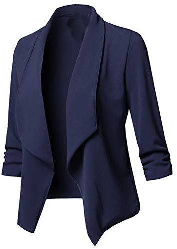 Generico Giacca da Donna Giubbotto Leggere con Maniche a 3/4 Giacche Apertura Anteriore Giacca Business Risvolto Ufficio Vestito Cappotto Tinta Unita Blazer on Tasche per Primavera E Autunno