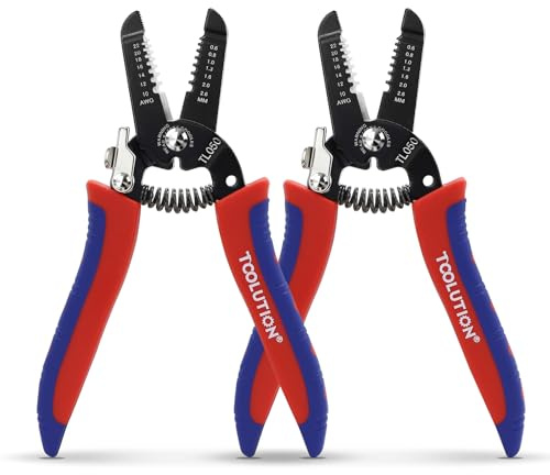 TOOLUTION 2 Pack Small Wire Strippers Tool Electrical Wire Cutter 10-22 AWG | Low Voltage, Professional, Micro Stripping, Small Gauge Speaker Wires, Electrician, Safty Lock, Spring Loaded, Serrated Jaw